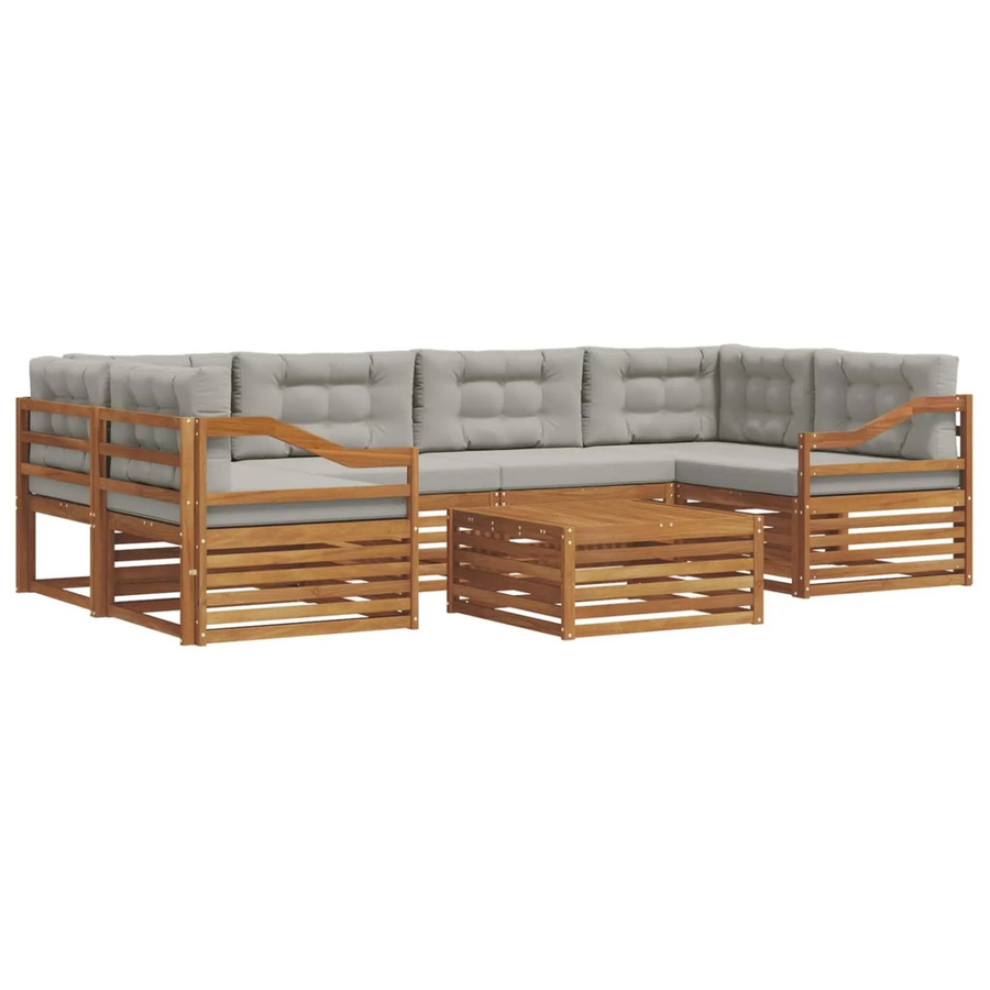 vidaXL Outdoor-Sofagarnitur aus Akazienholz in L-Form mit Kissen, 21-teiliges Set, Natur und Hellgrau - Bild 2