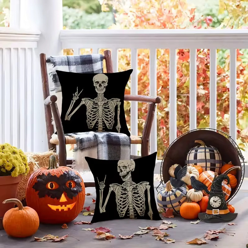 ZZN Kissenbezug mit gruseligem Schädel-Design in Schwarz für Gothic Halloween Dekoration - Bild 2