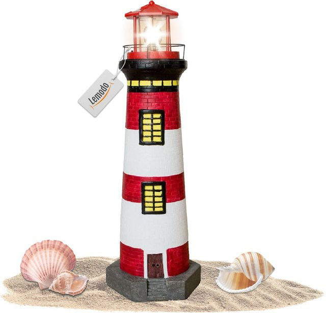 Lemodo Gartendeko Leuchtturm mit Solar aus Polyresin, rot/weiß, Höhe: 83 cm - Bild 1