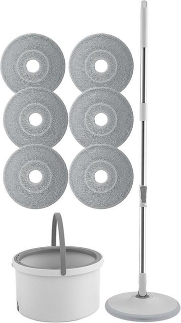 BC-Warm Home Selbstwaschender Spin-Mopp und Eimer mit Wringer-Set in Weiß inklusive Mikrofaser-Mopps zur Bodenreinigung - Bild 1
