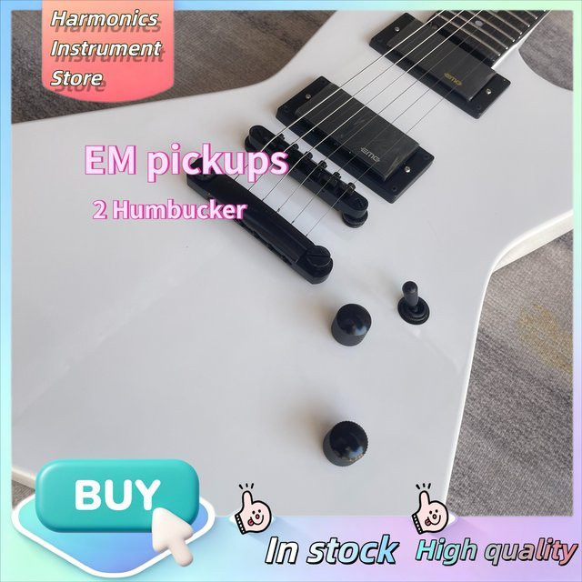 OUCEY Explorer 1958 E-Gitarre Pure White mit EMG Active HH Tonabnehmern und schwarzer Hardware - Bild 1