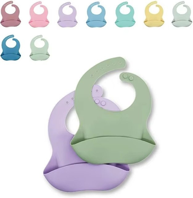 Wasserdichtes Silikon-Baby-Lätzchen mit Krümelauffang, verstellbar und wiederverwendbar, Cartoon-Tierdruck, Gelb/Mehrfarbig - Bild 1