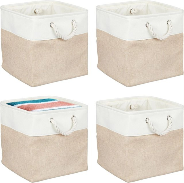 Relaxdays Aufbewahrungskorb 4er Set aus Leinen in Beige mit Metallrahmen, B/T/H: 30 x 30 x 30 cm - Bild 1