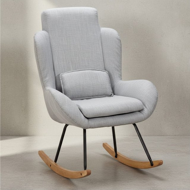 KADIMA DESIGN LAVANT Schaukelstuhl mit Wippfunktion und abnehmbarer Polsterung aus Stoff und Rubberwood in Grau, Blau und Anthrazit - Bild 1