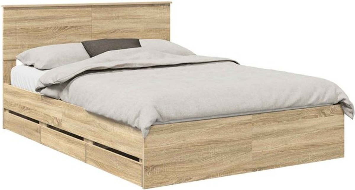 Bettrahmen vidaXL in Sonoma-Eiche Natur, modernes Funktionsbett aus Holzwerkstoff, B/T: 160 x 200 cm - Bild 1