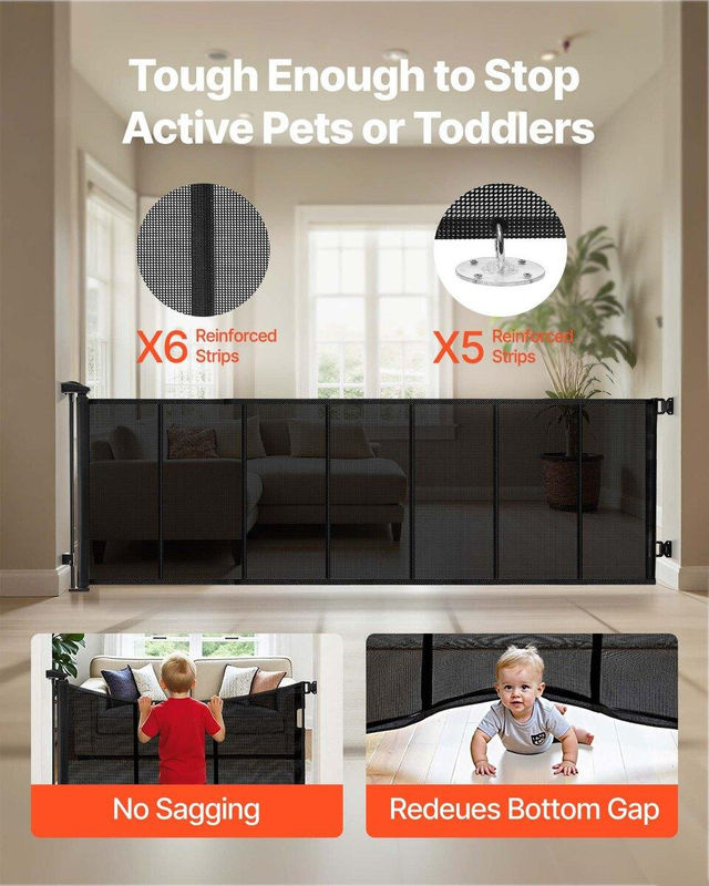 Einziehbares Babygitter von Buying Solutions, MB, Schwarz, Roll-up Netz-Hundegitter, erweiterbar auf Breite: 320 cm, Höhe: 98 cm - Bild 4