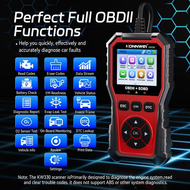 KONNWEi Automotive OBD2-Diagnosetool zur Fahrzeugüberwachung mit Fehlercode-Auslesung und O2-Sensor-Test - Bild 1