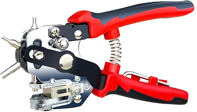 Multifunktionaler Locher und Ösenstanzer von Igeteck für Lederhandwerk in Rot, Schwarz und Silber - Bild 1