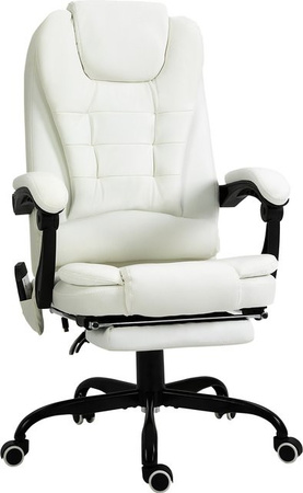 Vinsetto Massagesessel Chefsessel Aosom in Weiß mit 7 Massagepunkten, integrierter Fußstütze und unterem Rückenpolster, höhenverstellbarer Drehstuhl mit Kopfstütze, B: 67 cm, T: 79 cm, H: 111-121 cm