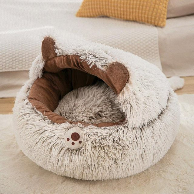 Waschbares Haustierbett aus Plüsch für Katzen und kleine Hunde in Grau oder Braun, Durchmesser: 40 cm - Bild 1