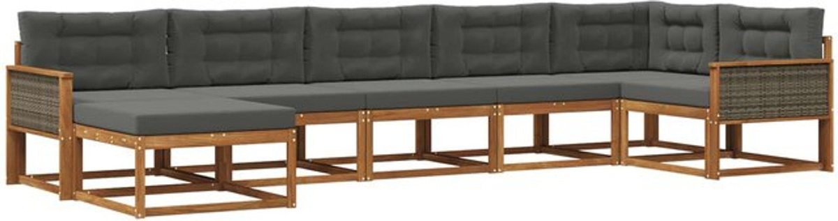 Modernes 7-teiliges Outdoor-Sofagarnitur Loungemöbel Set aus Akazie mit Kissen von vidaXL in Natur und Anthrazit - Bild 1