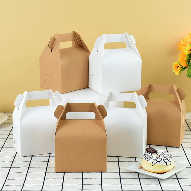 20er Set Kraftpapier-Kuchenboxen zum Mitnehmen mit Griff in Braun für Süßigkeiten und Geschenke - Bild 1