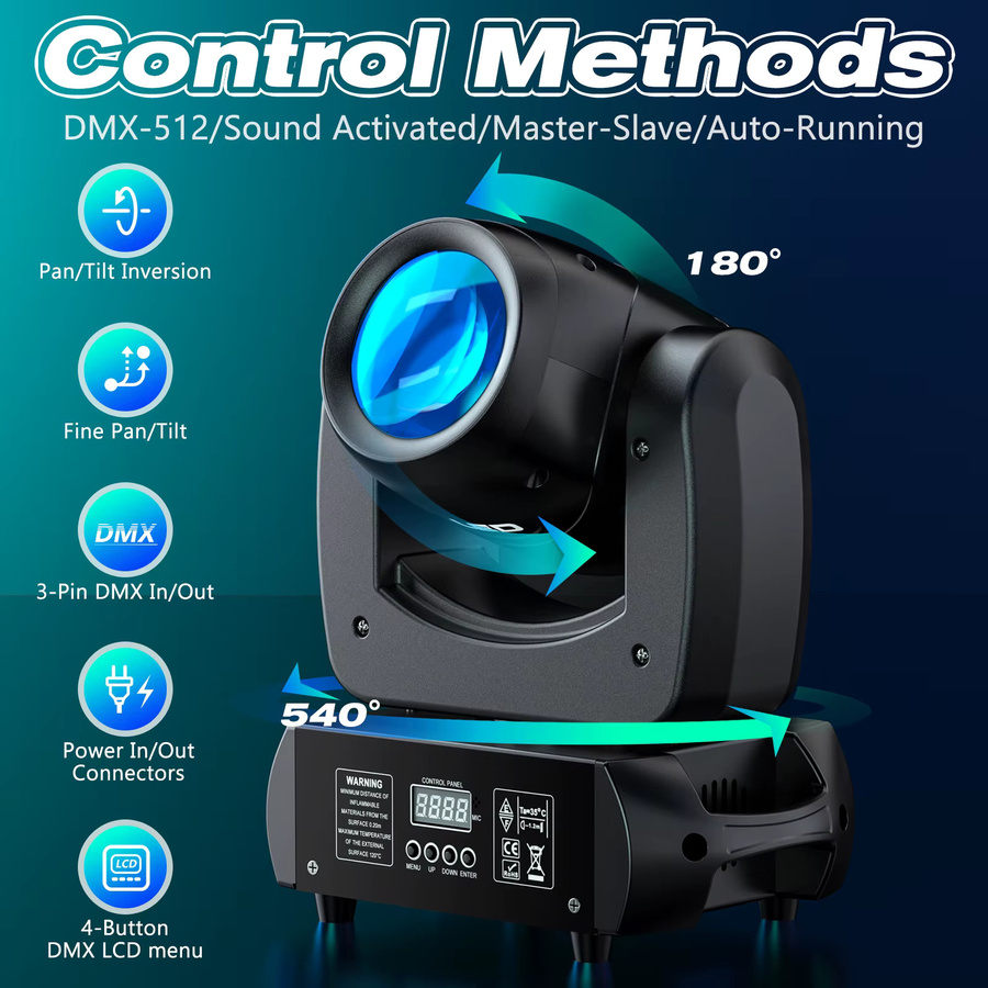U'King Mini 100W LED Moving Head Bühnenlicht mit DMX512 für DJ Disco Show und KTV Strahleffekt Musterlicht - Bild 2