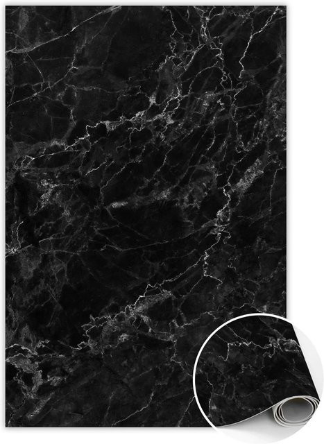 Tulup Teppich Schwarzer Marmor in Schwarz, Rechteckiger Vinylteppich mit Steinoptik, B/T: 150 x 225 cm - Bild 1