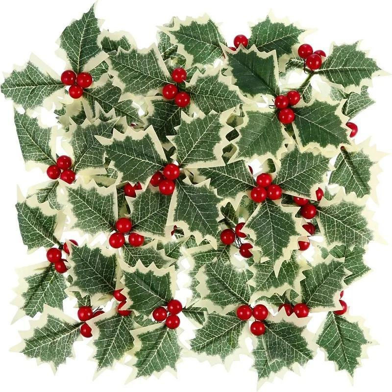 10 Stück künstliche Stechpalmen mit roten Beeren und grünen Blättern von Love Home Garden für deine Weihnachtsdekoration - Bild 5