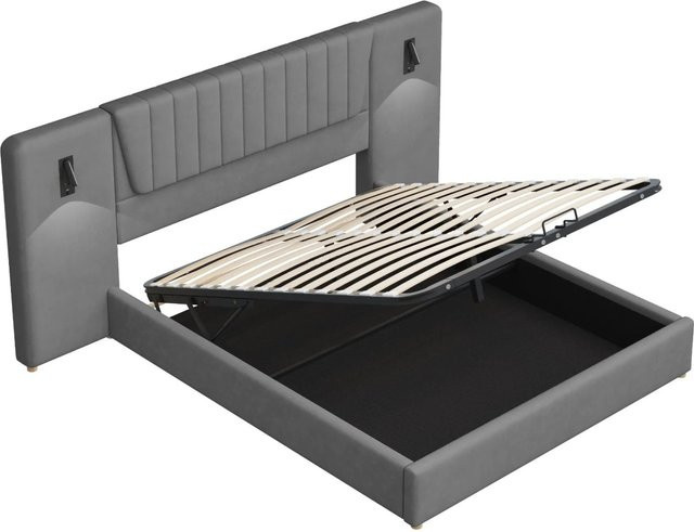 okwish Polsterbett mit integrierter Leselampe und Lift-up-Funktion in Grau, B/T/H: 180 x 200 x 246,5 cm - Bild 1