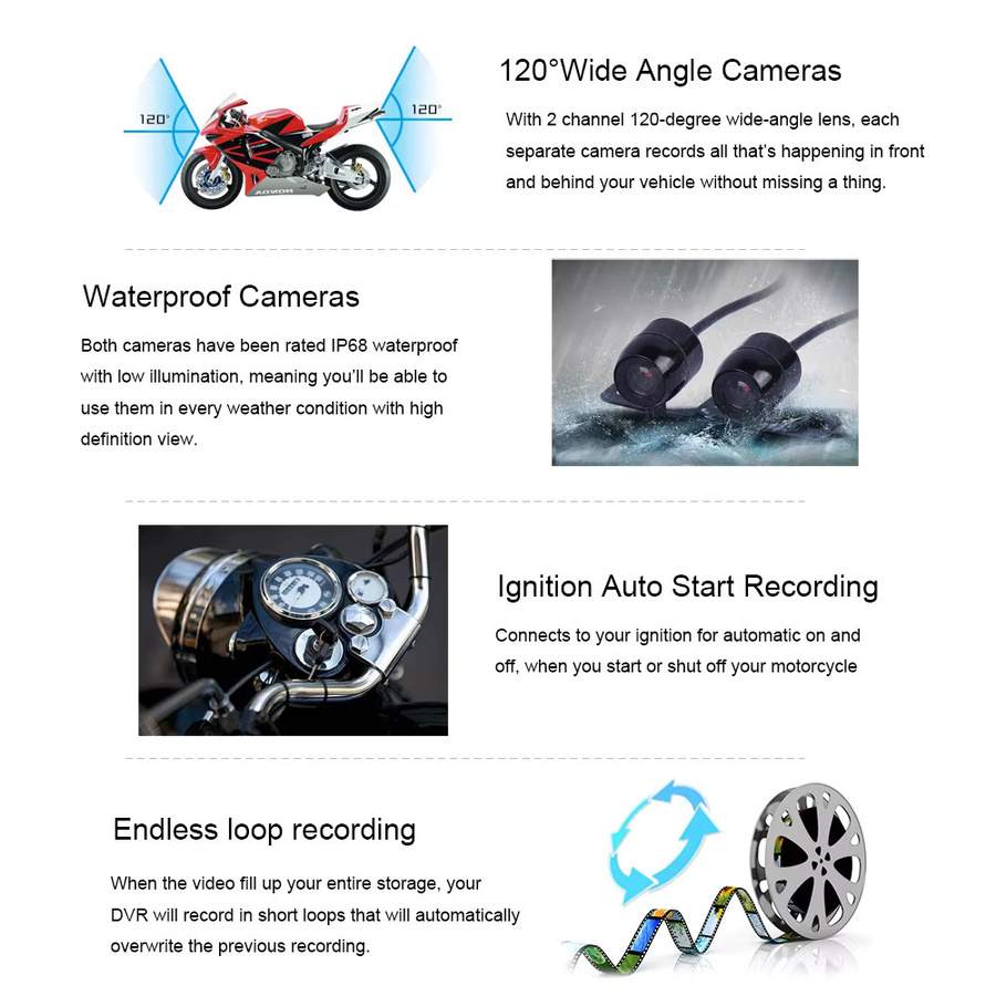 C6 Dual Lens Full HD DVR-Kamera für Auto und Motorrad mit GPS und G-Sensor in Schwarz - Bild 2