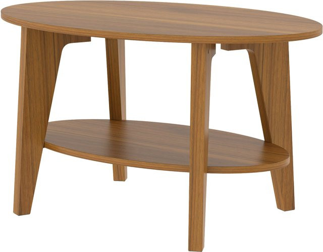 HOMCOM Ovaler Couchtisch in Eiche mit 2 Ebenen und offener Ablage, moderner Wohnzimmertisch für Wohn- oder Schlafzimmer, B/T/H: 80 x 50 x 45 cm - Bild 1
