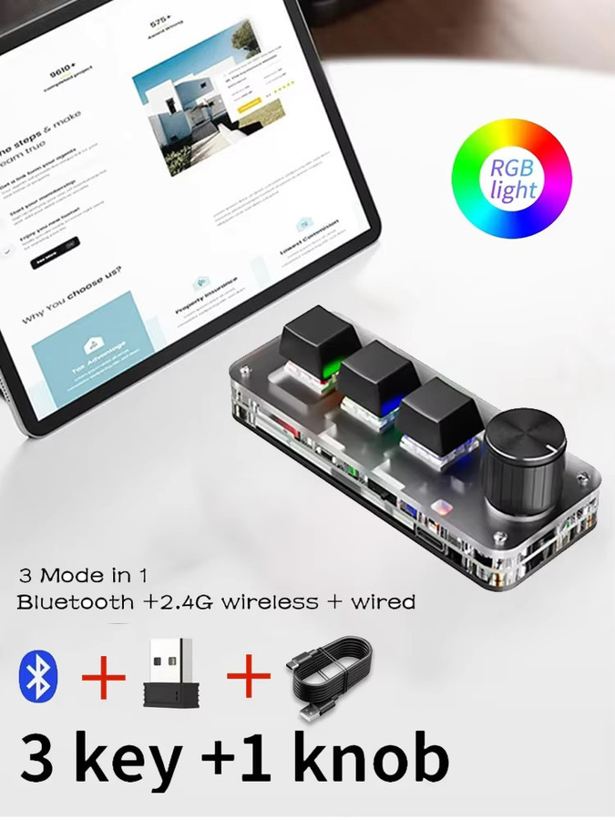 GGBEE RGB Bluetooth Makro-Mechanische Tastatur mit 3 Tasten, Hotswap, rote Schalter, programmierbares Gaming- und Photoshop-Keypad - Bild 6