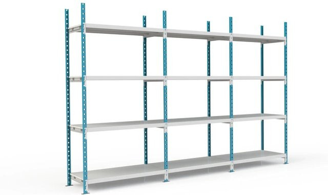 PROREGAL Fachbodenregal Maximus Pro mit 4 Ebenen und Metallplatten, Farbe: Lichtblau-Lichtgrau, H x B x T: 220 x 100 x 120 cm - Bild 1