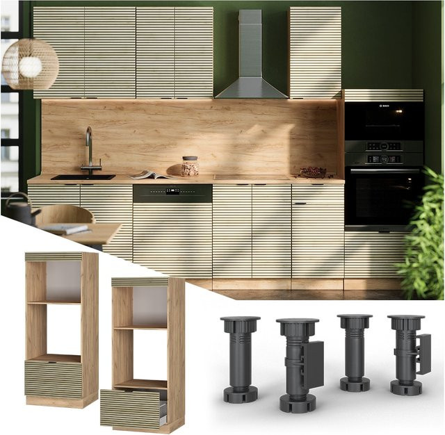 Vicco Mikrowellenschrank Fame-Line in Eiche gefräst mit Schubladen und Soft-Close-Türen, Breite: 60 cm - Bild 1