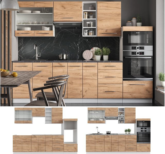 Vicco Küchenzeile Fame-Line Einbauküche in Weiß und Eiche, Breite: 280 cm, modern mit Soft-Close-Türen - Bild 1