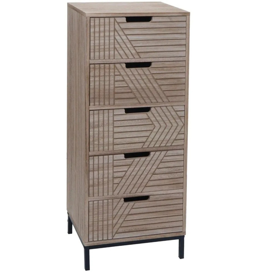 MCW Kommode N90 Highboard mit 5 Schubladen im 3D-Design aus Holz und Metall, Farbe Natur, B/T/H: 84 x 29 x 35 cm - Bild 2