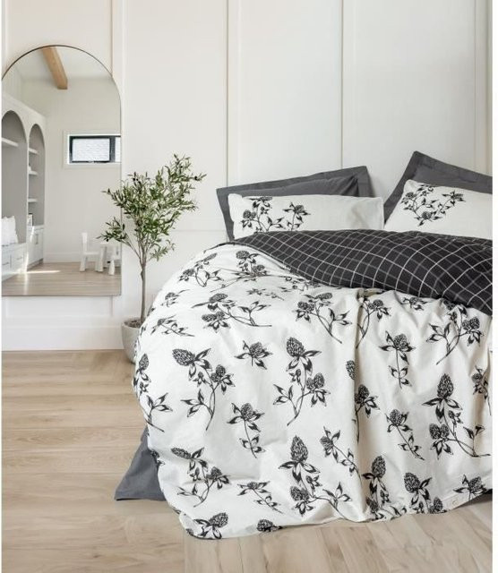 Bettwäsche-Set aus 100% Baumwolle in Anthrazit mit 1 Bettbezug und 2 Kissenbezügen, atmungsaktiv und kühlend, B/T/H: 220 x 240 cm und 60 x 80 cm - Bild 1