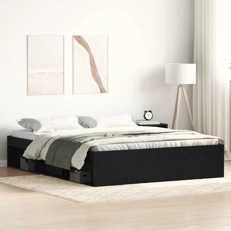 Vidaxl Funktionsbett Bettgestell aus Holzwerkstoff in Schwarz und Eichen-Optik, B/T/H: 150 x 200 cm - Bild 1
