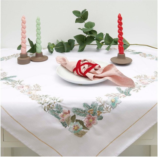 Rico Design Tischdecke Christrosen in Weiß und Multicolour, B/B: 90 x 90 cm - Bild 1