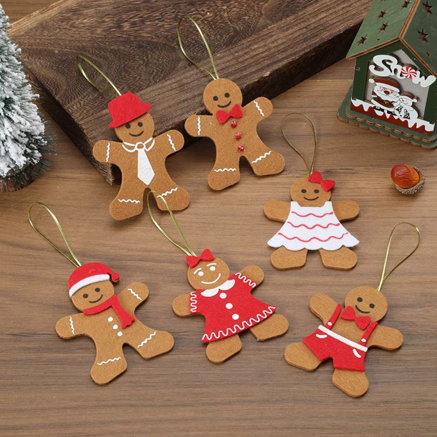 Runtowo 6 Stück Weihnachtsbaum-Anhänger aus Vlies in Lebkuchen-Optik, Multicolor - Bild 2