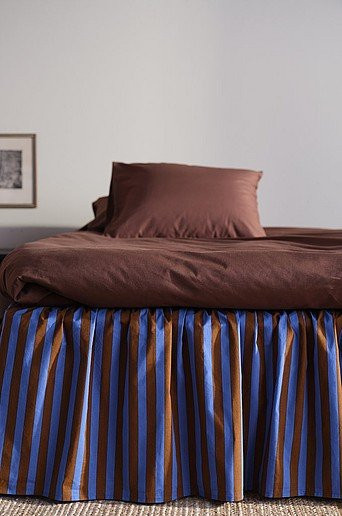 KAYOOM Tagesdecke mit Volants aus Baumwolle, gestreift, modern, Braun/Blau - Bild 1