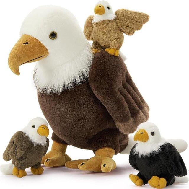 Wucifang Bags Weißkopfseeadler Plüschtier, Mama und 3 Baby-Adler, Braun Weiß Schwarz, ab 3 Jahren - Bild 1