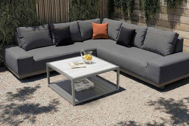 OUTFLEXX Beau Gartenlounge in L-Form für 5-6 Personen mit Kaffeetisch, Grau, Aluminium und wetterfestem Polyester - Bild 1