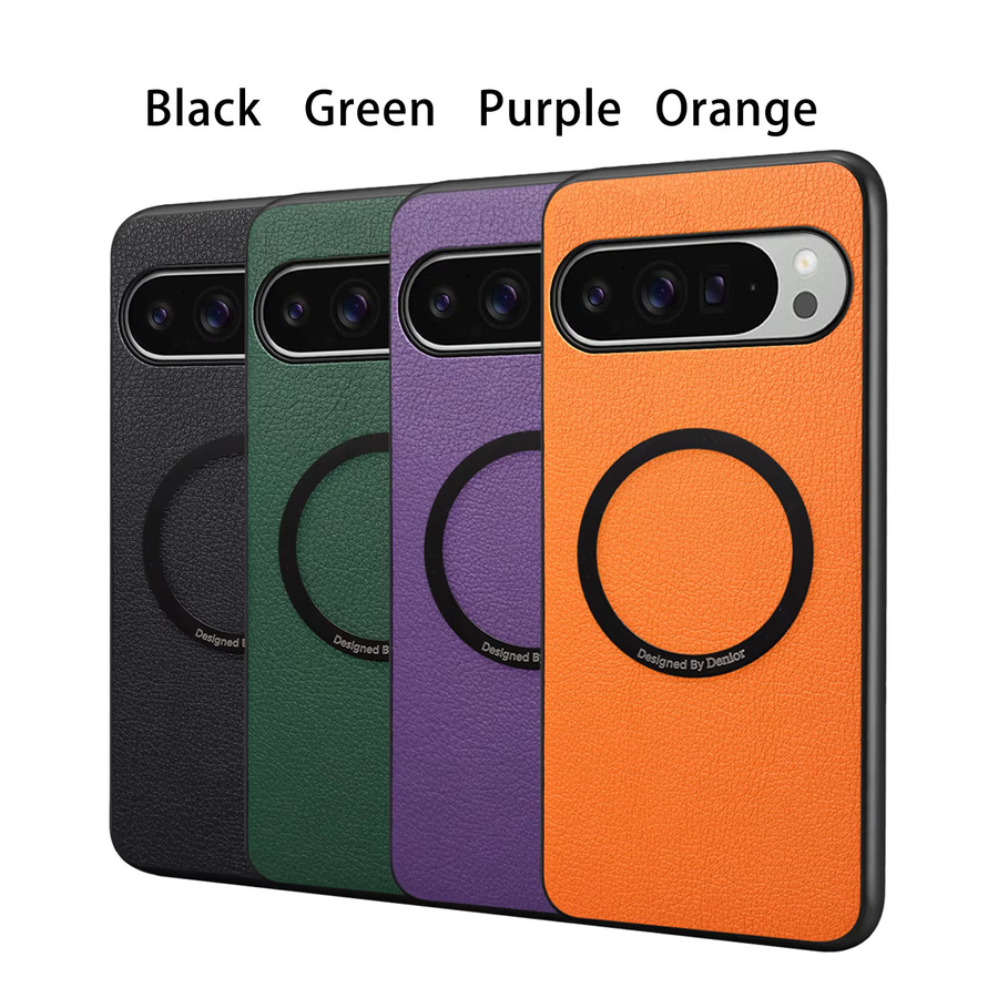 Litchi Magnetische Leder-Handyhülle mit MagSafe für Google Pixel 10/9/8/7/6, Stoßfeste Anti-Fall-Abdeckung mit kabellosem Laden und Autohalterung, Farben: Lila und Orange - Bild 3