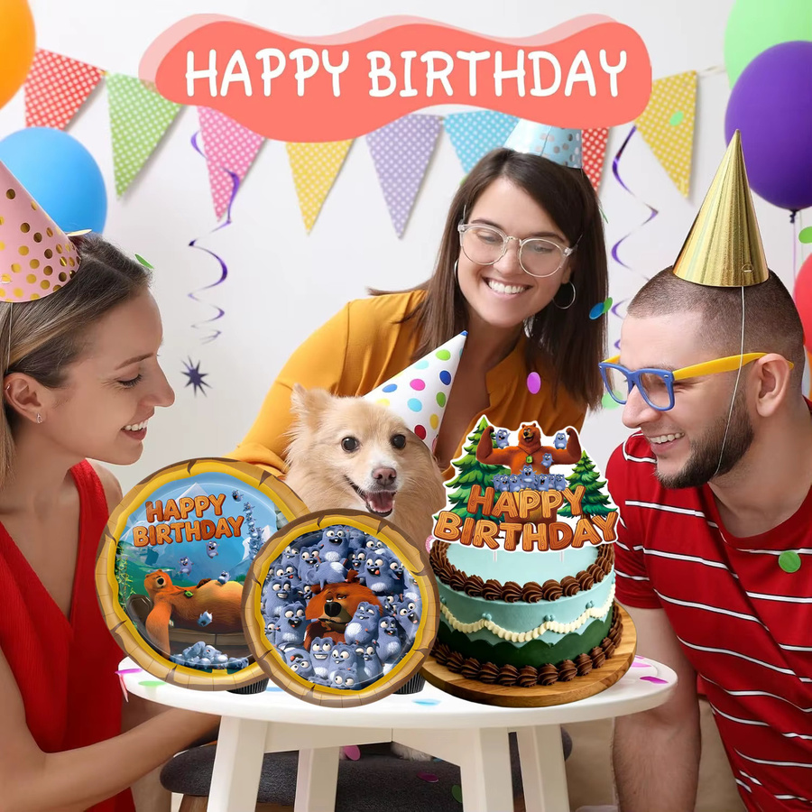 Hasbro Grizzly und die Lemminge Geburtstagsparty-Dekoration Set in Multicolor mit Geschirr, Tischdecke, Tellern, Bechern und Hintergrund - Bild 3