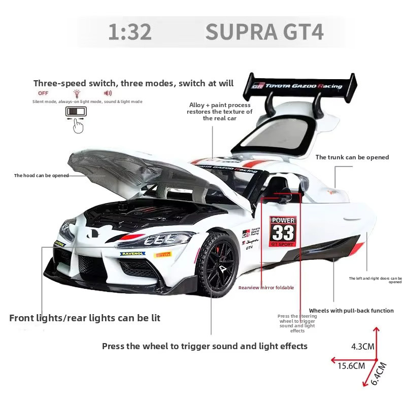 MAKEDA GR Supra GT4 Sportwagen-Modell, 1:32, mit Sound- und Lichteffekten - Bild 3