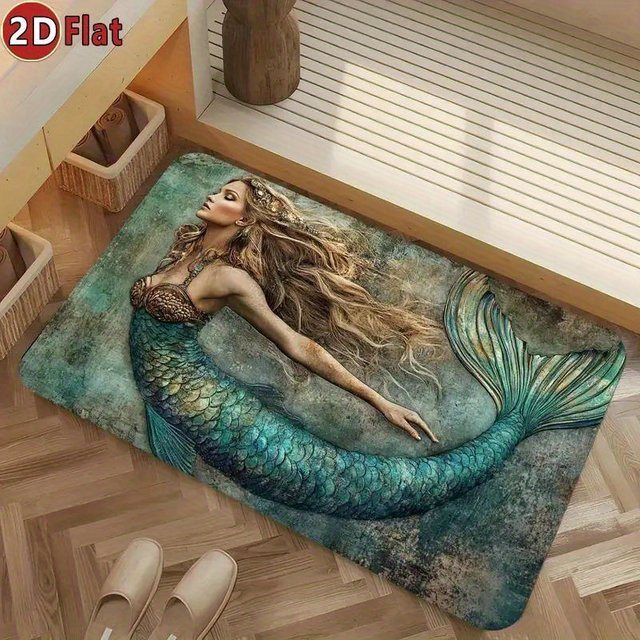 VIKAMA Mermaid 3D Fantasy Art Fußmatte, rutschfeste Dekomatte aus Polyester in Blau, B/T: 60 x 40 cm - Bild 1
