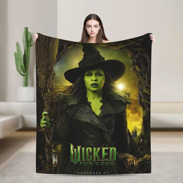 Potdemiel Wicked 2 Musical Movie Poster Plüsch-Überwurfdecke mit Elphaba und Glinda, Flanell-Tagesdecke, Mehrfarbig - Bild 1