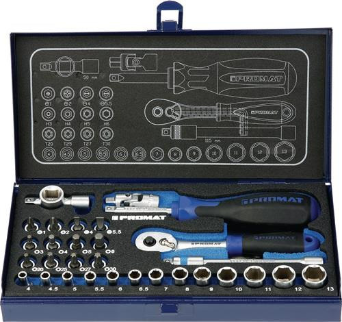 PROMAT Steckschlüsselsatz Magic 36-teilig, 1/4 Zoll, Blau - Bild 1