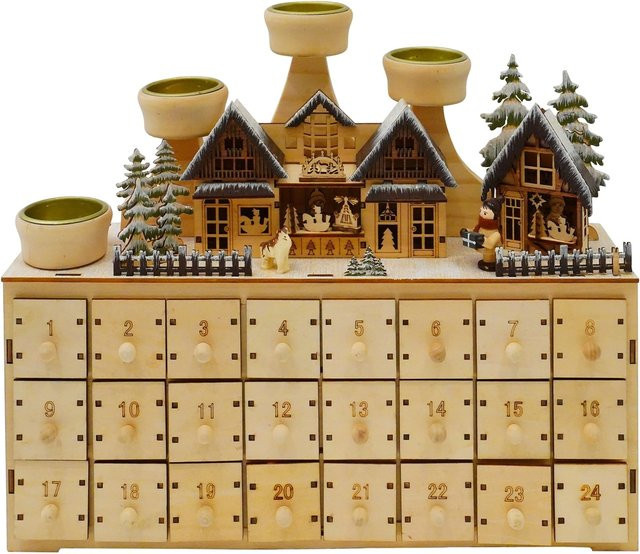 HTI-Living Adventsleuchter mit Adventskalender zum Befüllen in Beige aus Holz - Bild 1