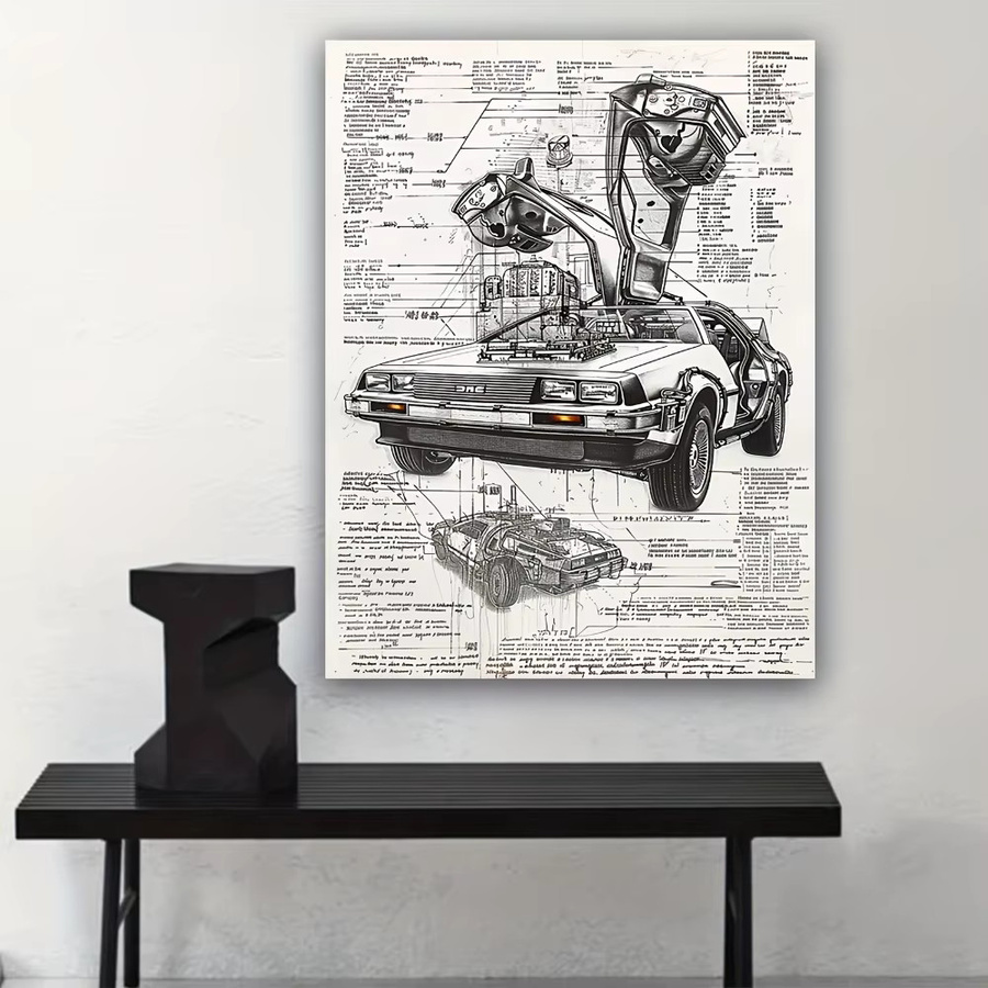 CIFBUY DeLorean Zeitmaschine Blaupause Poster Retro Wandkunst aus Eisenblech Breite: 50,8 cm, Höhe: 76,2 cm - Bild 2