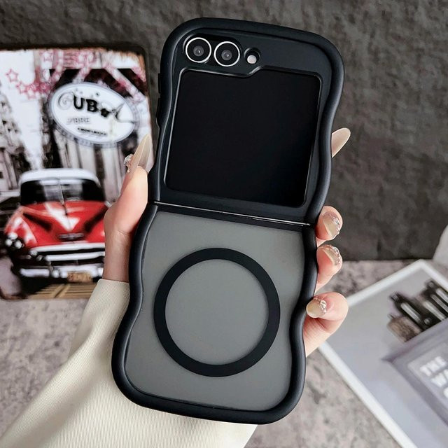 Big Wave Magnetische Matte Hülle für Samsung Galaxy Z Flip 3 4 5 6 5G, Transparent/Schwarz - Bild 1
