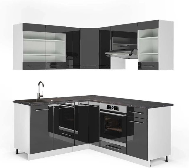 Vicco Fame-Line Eckküche in Anthrazit Hochglanz und Weiß, B/T/H: 160 x 190 cm - Bild 1
