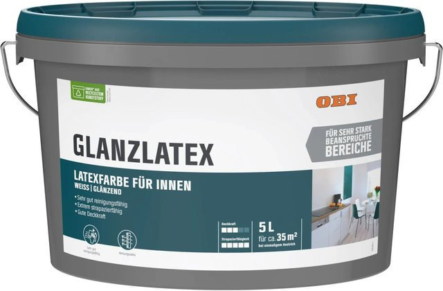 OBI Glanzlatex Weiß wasserbasiert glänzend 5,0 l - Bild 1