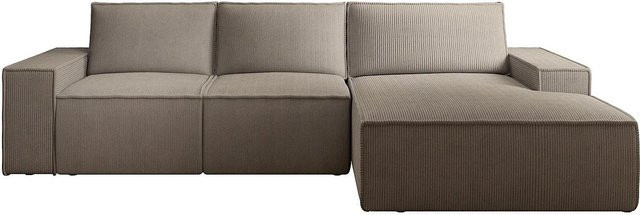 Vente-unique Schlafsofa Amelia in Taupe mit Cord-Bezug, Breite: 297 cm - Bild 1