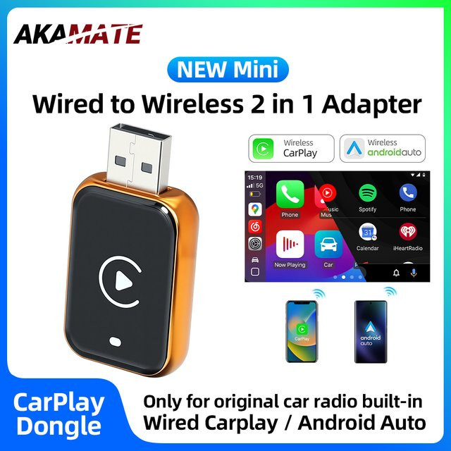 AKAMATE 2-in-1 Adapter für kabelloses CarPlay und Android Auto zur Umstellung von kabelgebunden auf kabellos für Honda Toyota VW Benz Nissan Plug & Play - Bild 1