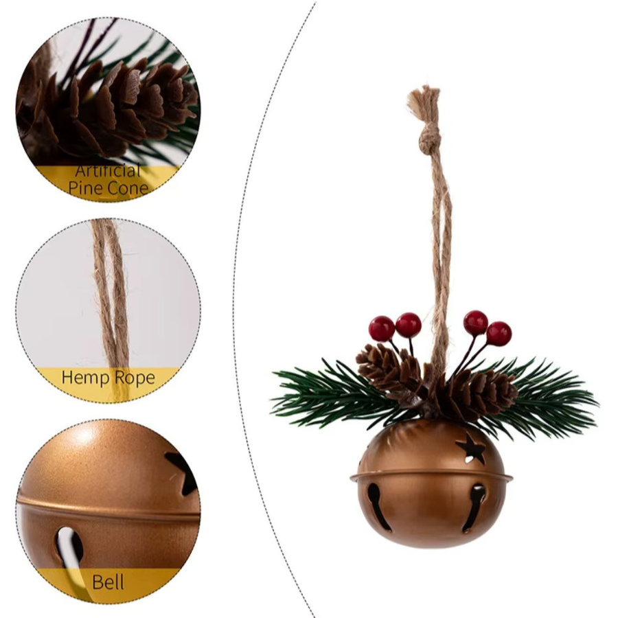 WakaParty Weihnachts-Anhänger mit Jingle Bell und Beerenbaum-Ornament in Rot und Gold - Bild 3
