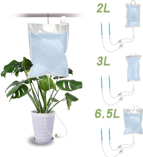 Automatische Pflanzen Bewässerungstasche mit einstellbarem Tropfgerät für Garten und Töpfe, transparent, 2 L / 3 L / 6,5 L - Bild 1