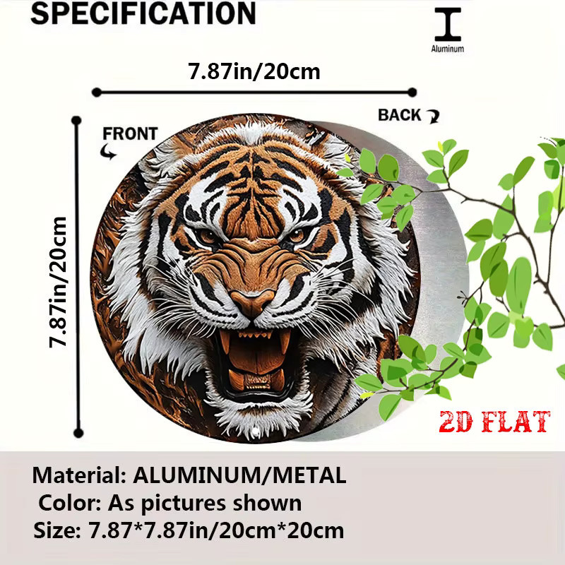 Rundes Metall-Wandschild mit Tiger-Motiv von CIFBUY, rustikale Metalldekoration für Zuhause und Garage, Durchmesser: 19,81 cm - Bild 2